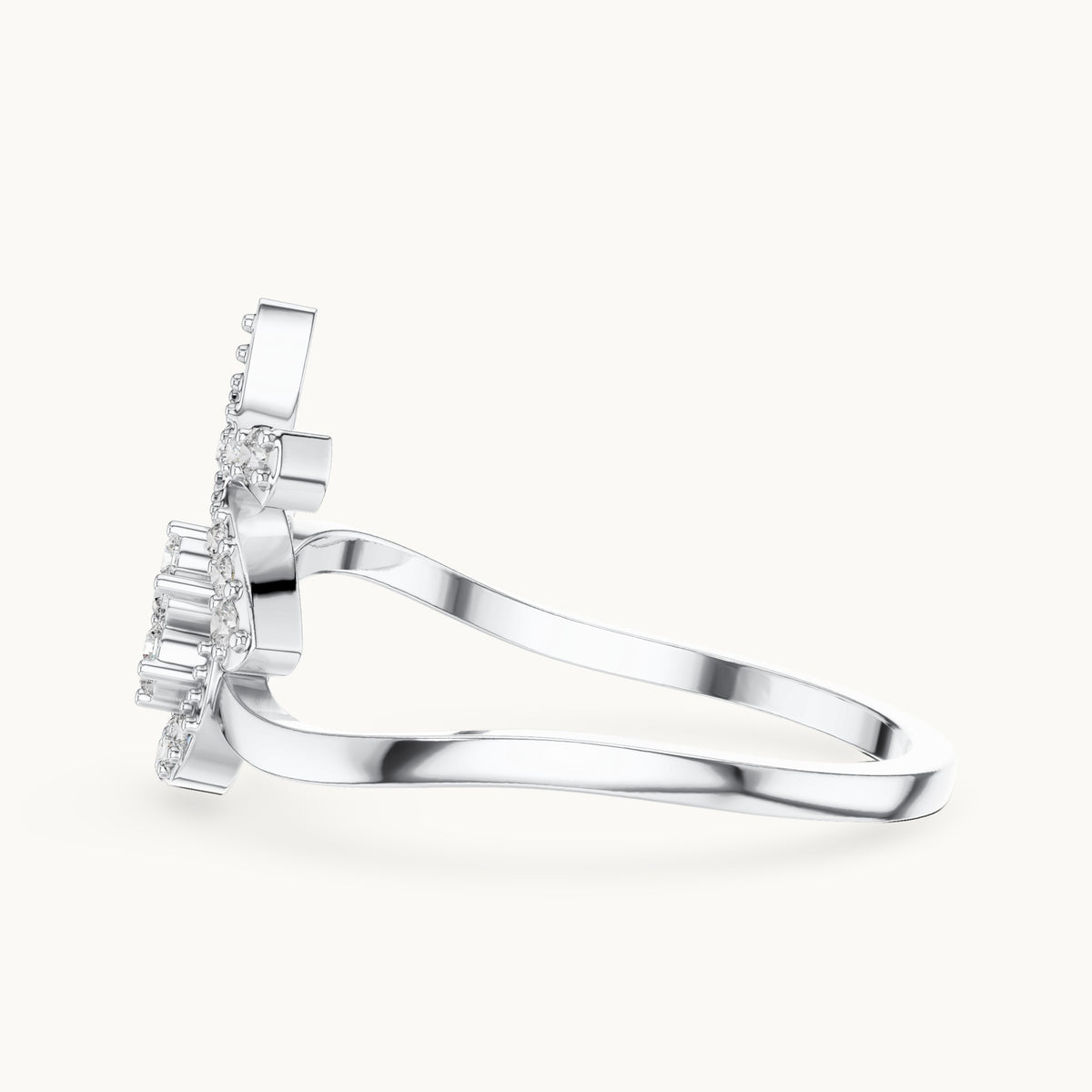 Round lab-grown diamond flower swirl cocktail ring in white gold, 0.19 CT TW, view 3