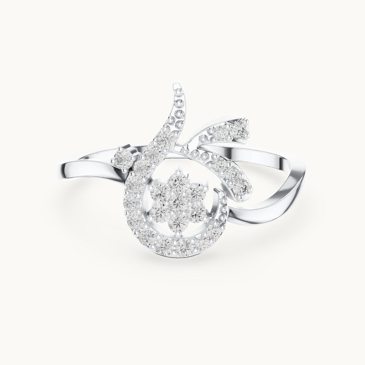 Round lab-grown diamond flower swirl cocktail ring in white gold, 0.19 CT TW, view 4