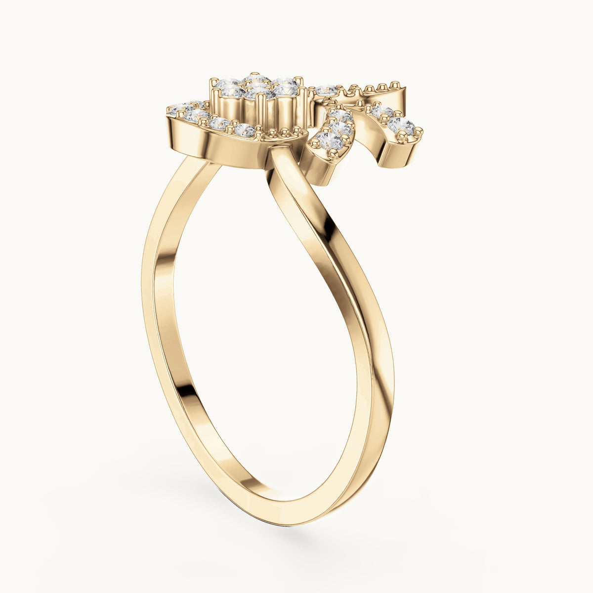 Round lab-grown diamond flower swirl cocktail ring in yellow gold, 0.19 CT TW, view 1