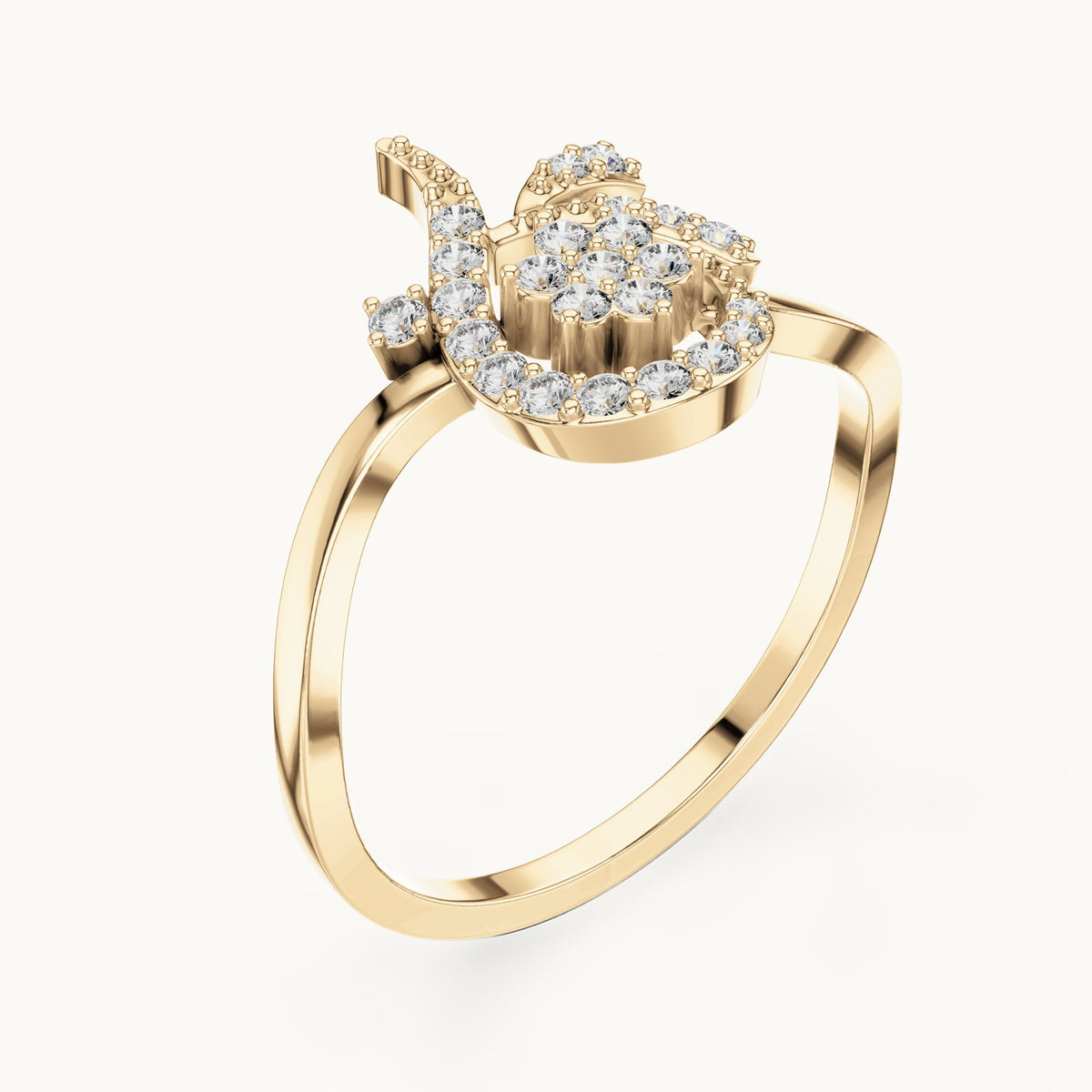 Round lab-grown diamond flower swirl cocktail ring in yellow gold, 0.19 CT TW, view 2