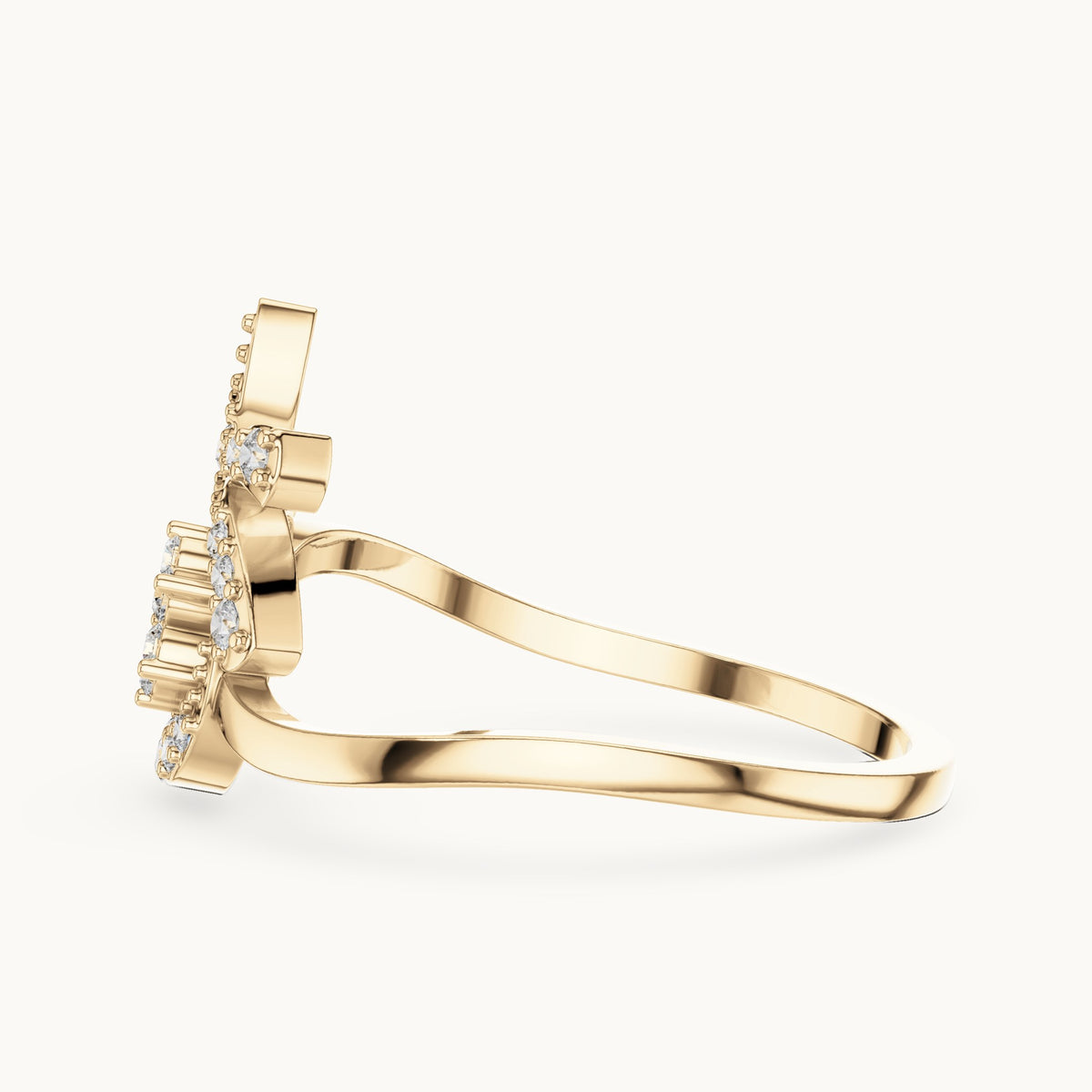 Round lab-grown diamond flower swirl cocktail ring in yellow gold, 0.19 CT TW, view 3