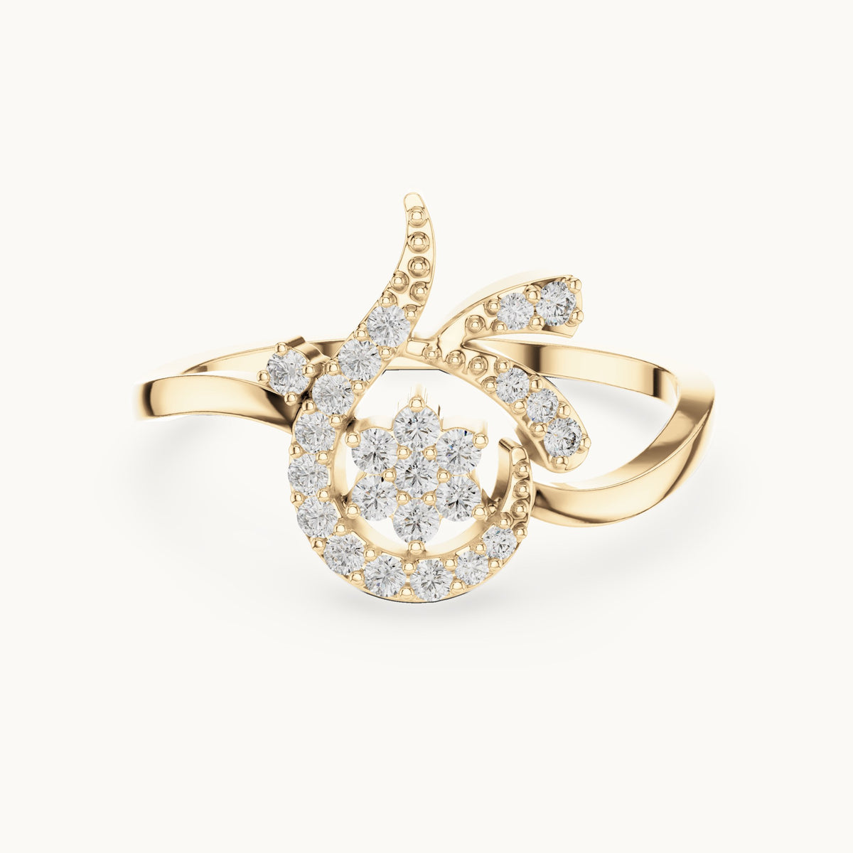 Round lab-grown diamond flower swirl cocktail ring in yellow gold, 0.19 CT TW, view 4