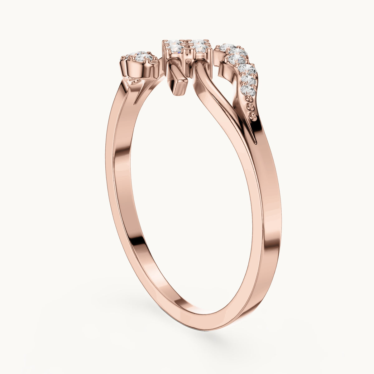 Round lab-grown diamond swirl bypass cluster ring in rose gold, 0.12 CT TW, view 1