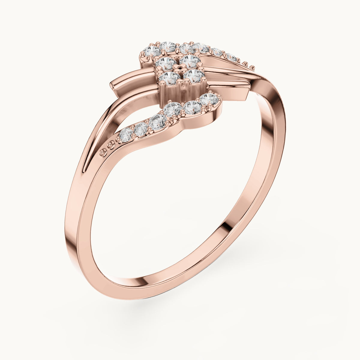 Round lab-grown diamond swirl bypass cluster ring in rose gold, 0.12 CT TW, view 2