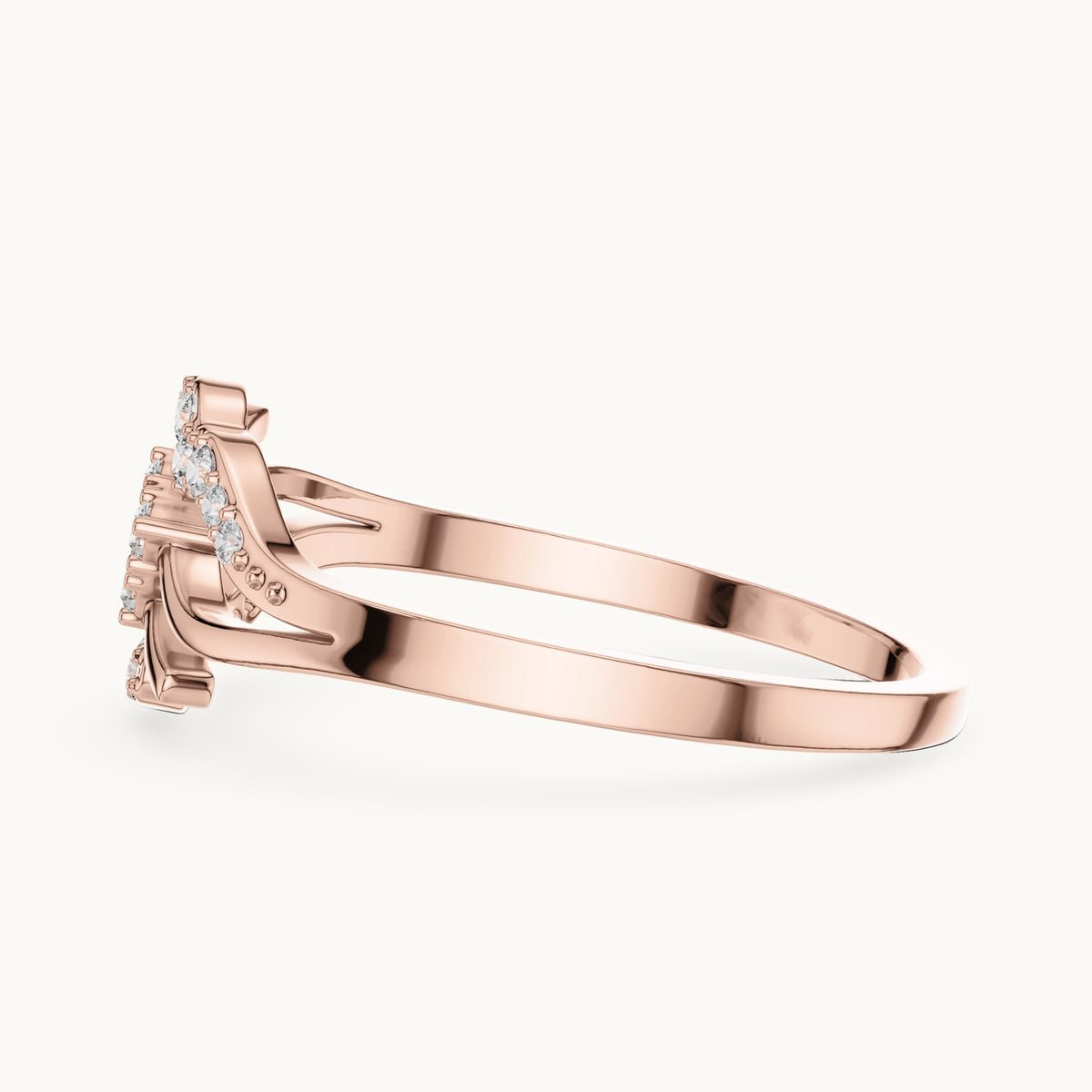 Round lab-grown diamond swirl bypass cluster ring in rose gold, 0.12 CT TW, view 3