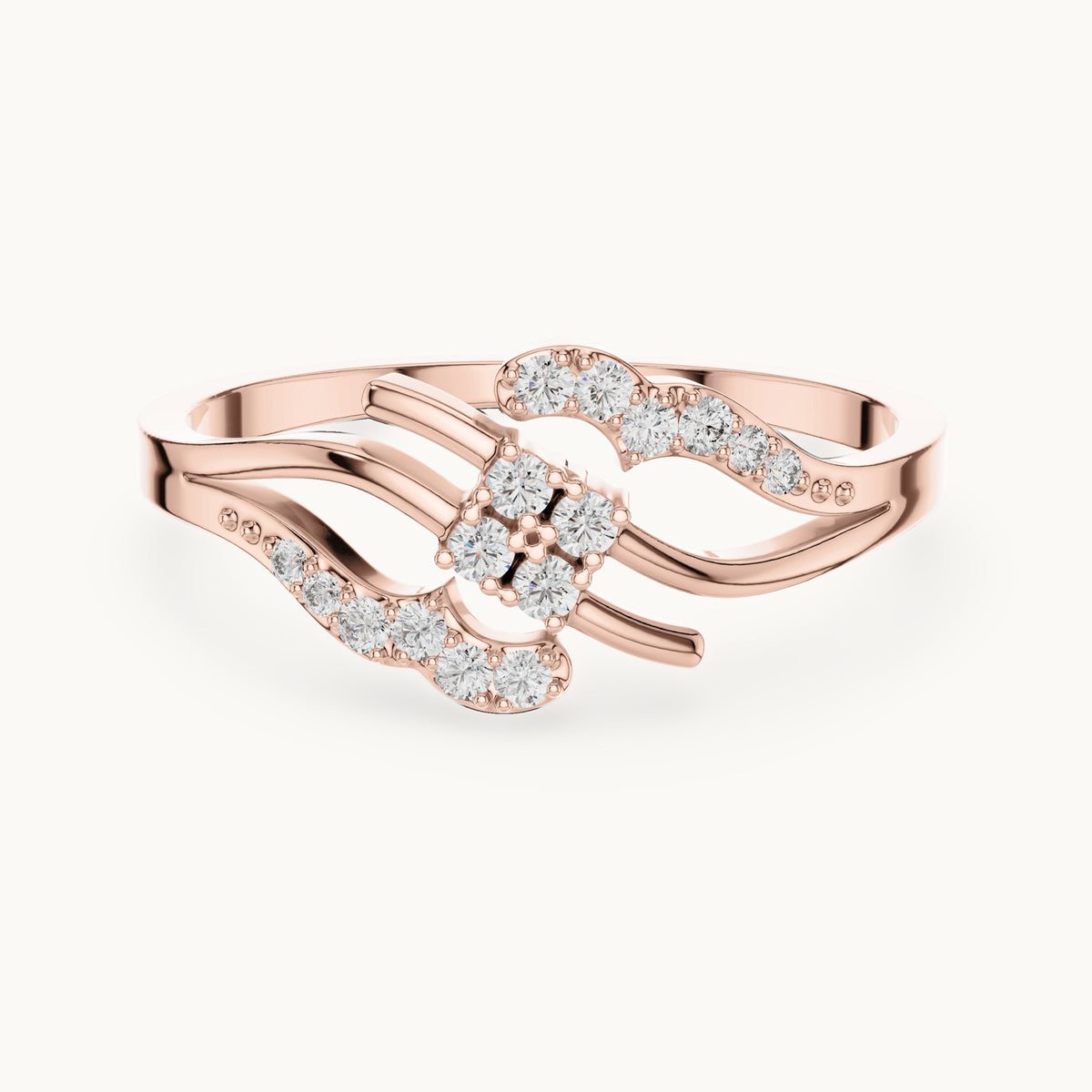Round lab-grown diamond swirl bypass cluster ring in rose gold, 0.12 CT TW, view 4