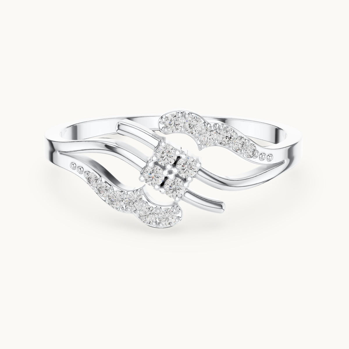 Round lab-grown diamond swirl bypass cluster ring in white gold, 0.12 CT TW, view 4
