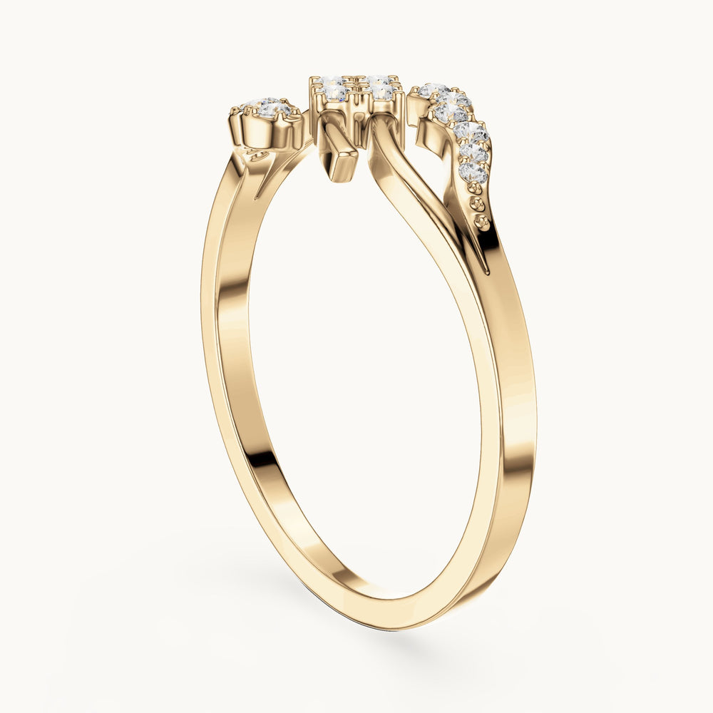 Round lab-grown diamond swirl bypass cluster ring in yellow gold, 0.12 CT TW, view 1