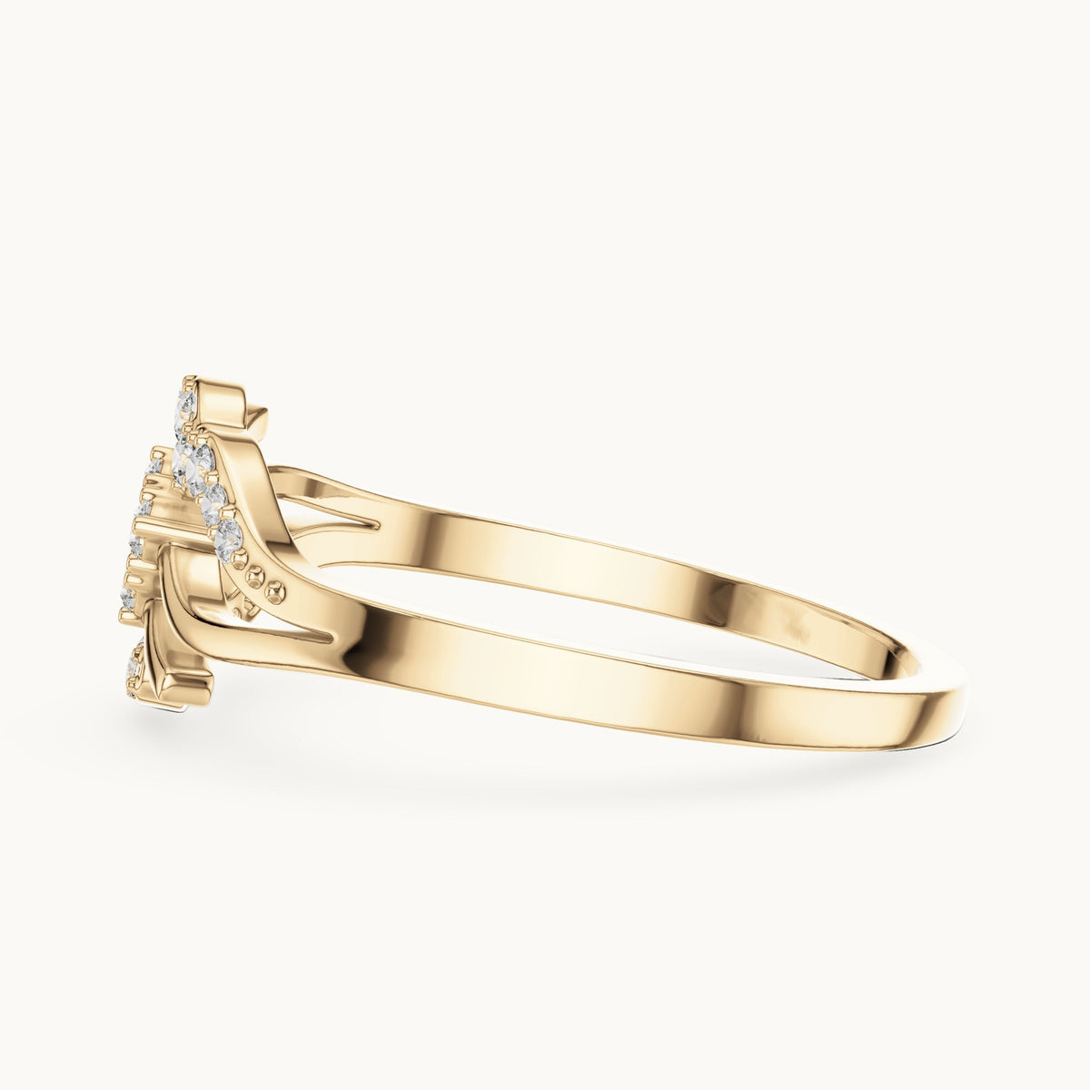 Round lab-grown diamond swirl bypass cluster ring in yellow gold, 0.12 CT TW, view 3