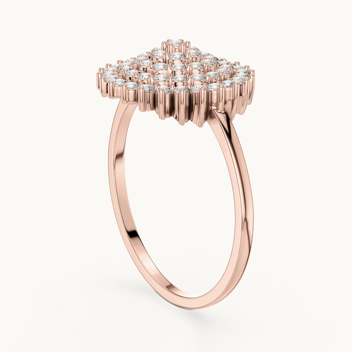 Round lab-grown diamond pave starburst cluster ring in rose gold, 0.495 CT TW, view 1