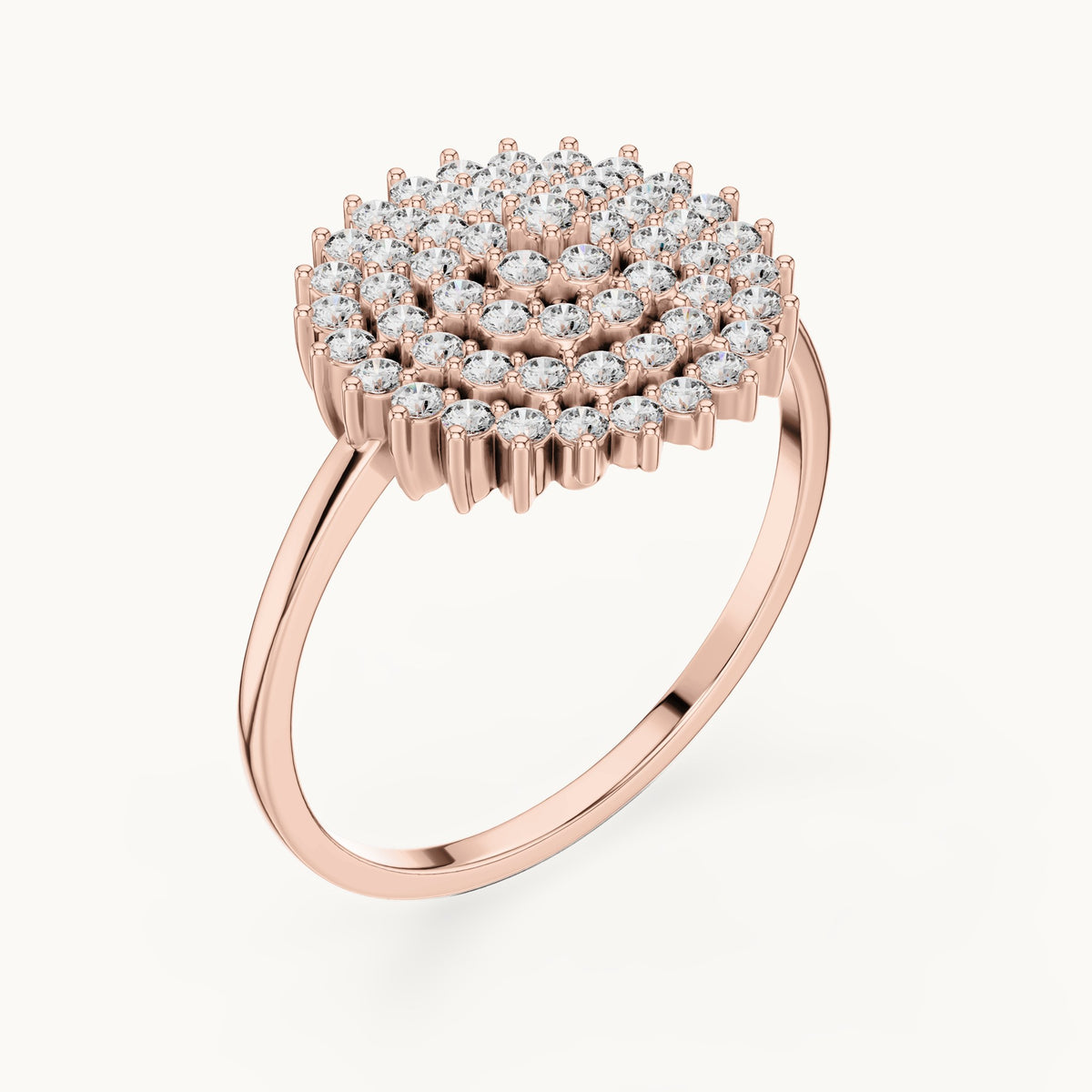 Round lab-grown diamond pave starburst cluster ring in rose gold, 0.495 CT TW, view 2