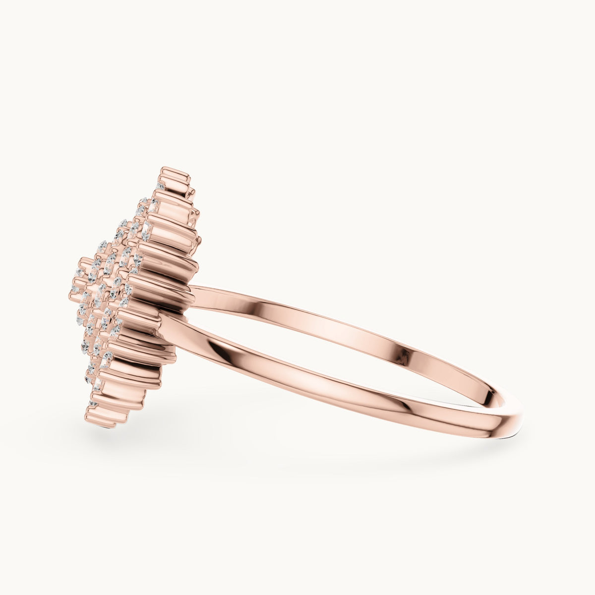 Round lab-grown diamond pave starburst cluster ring in rose gold, 0.495 CT TW, view 3