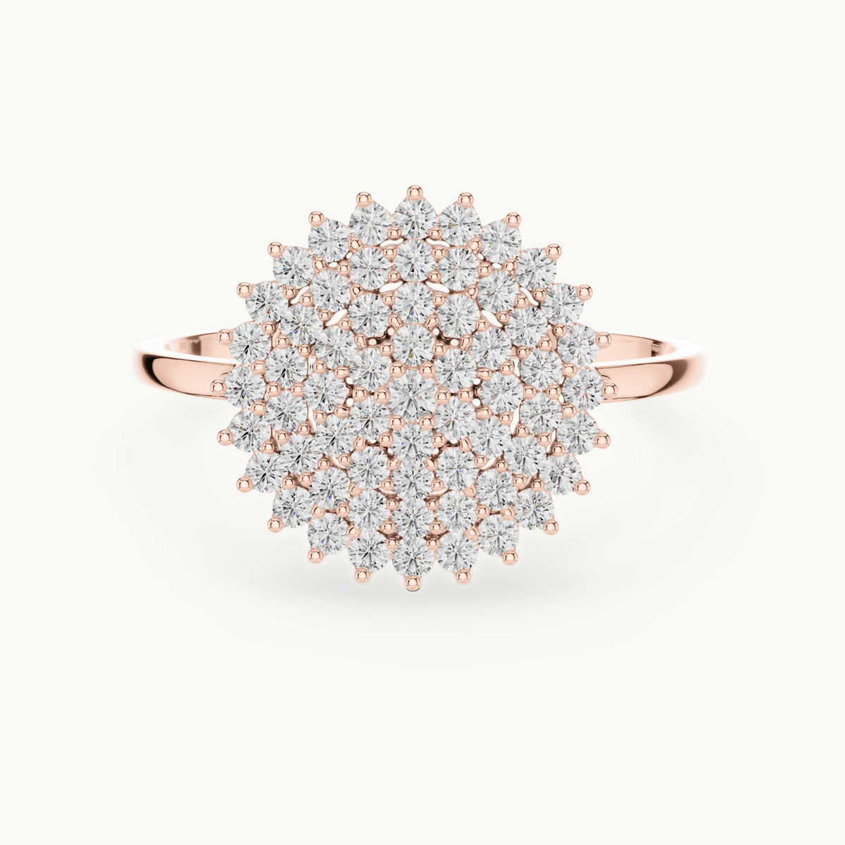Round lab-grown diamond pave starburst cluster ring in rose gold, 0.495 CT TW, view 4