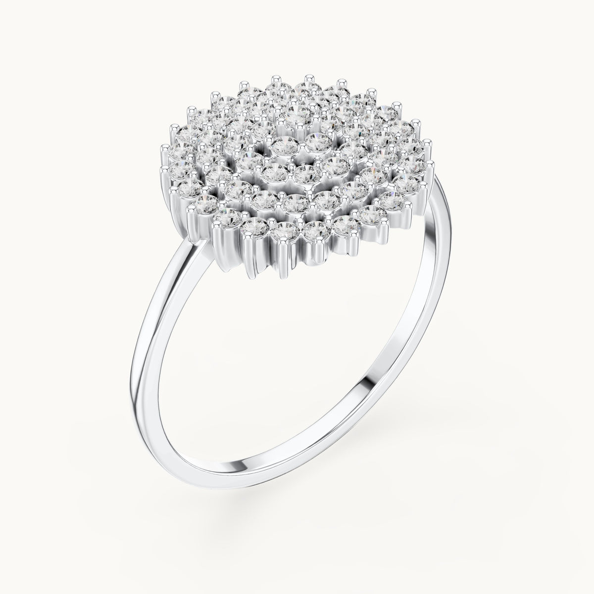 Round lab-grown diamond pave starburst cluster ring in white gold, 0.495 CT TW, view 2