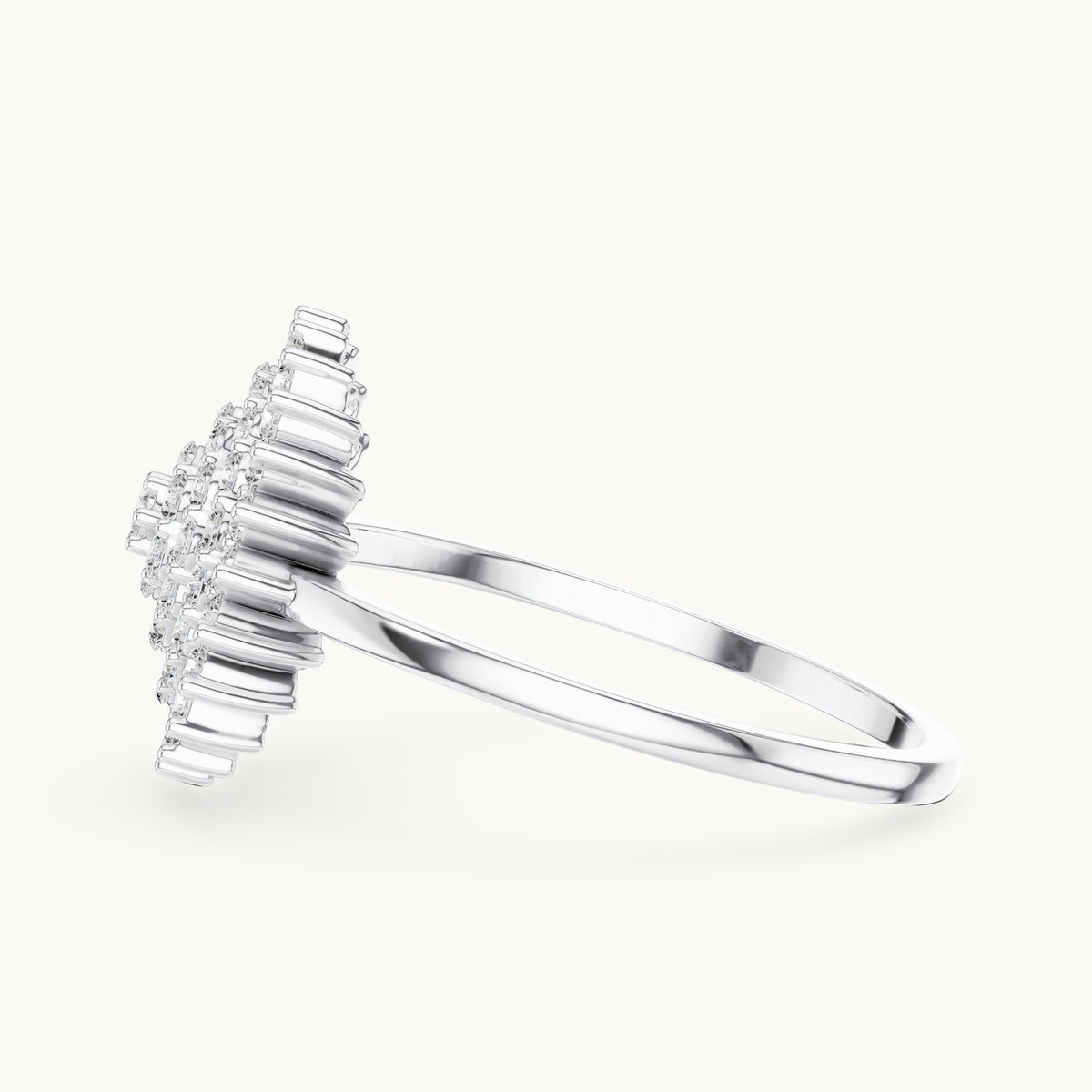Round lab-grown diamond pave starburst cluster ring in white gold, 0.495 CT TW, view 3