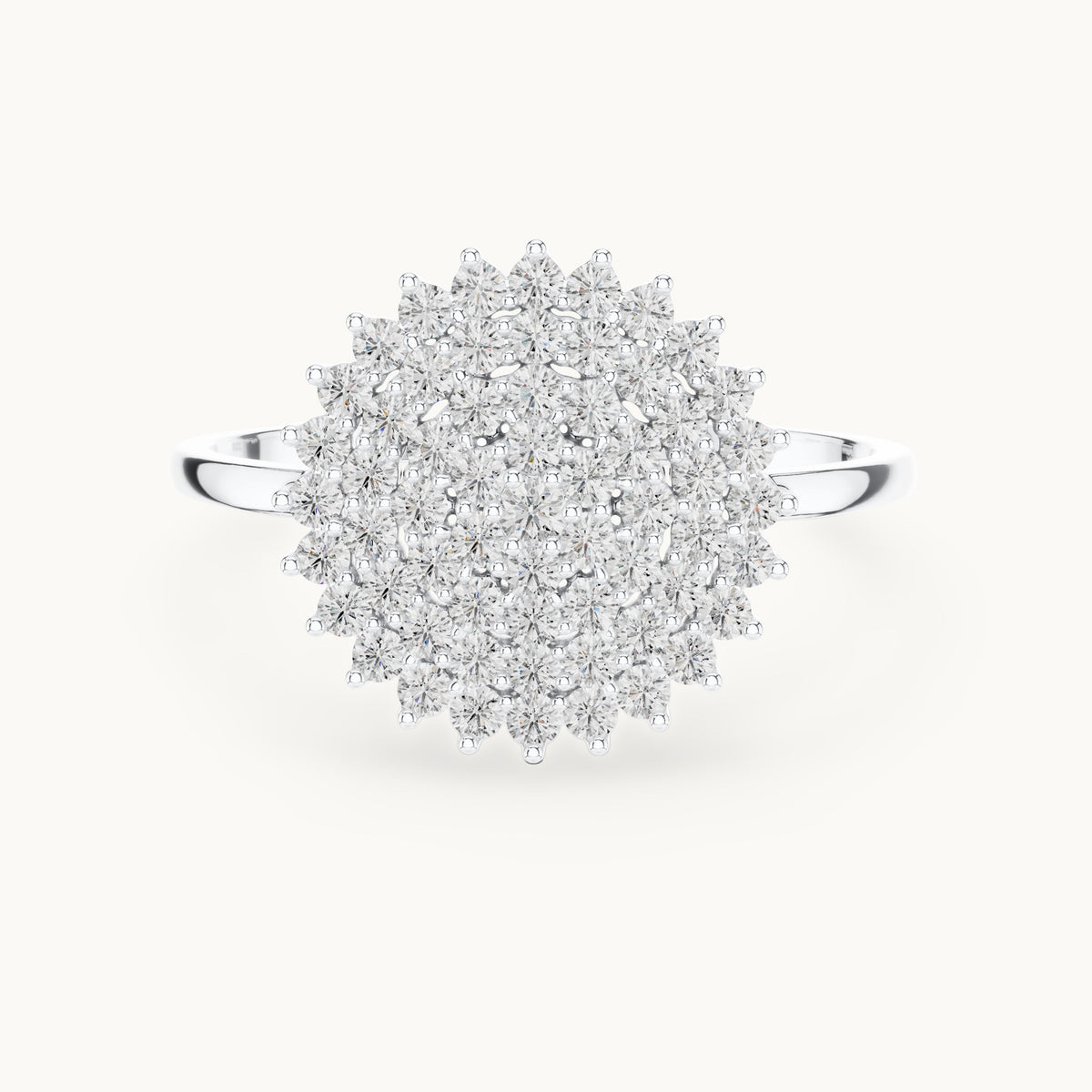 Round lab-grown diamond pave starburst cluster ring in white gold, 0.495 CT TW, view 4