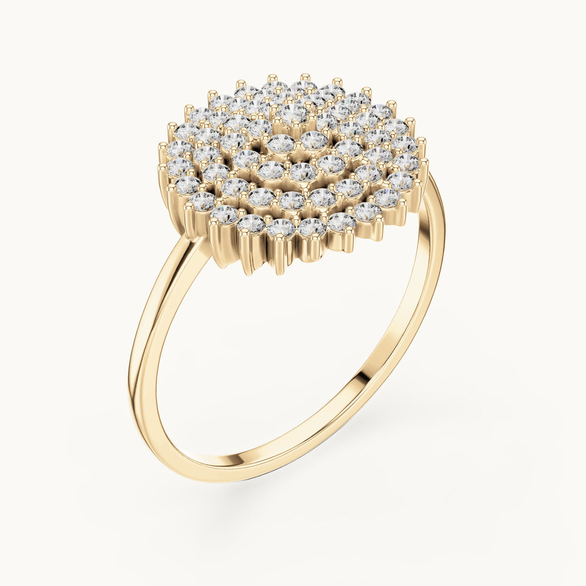 Round lab-grown diamond pave starburst cluster ring in yellow gold, 0.495 CT TW, view 2