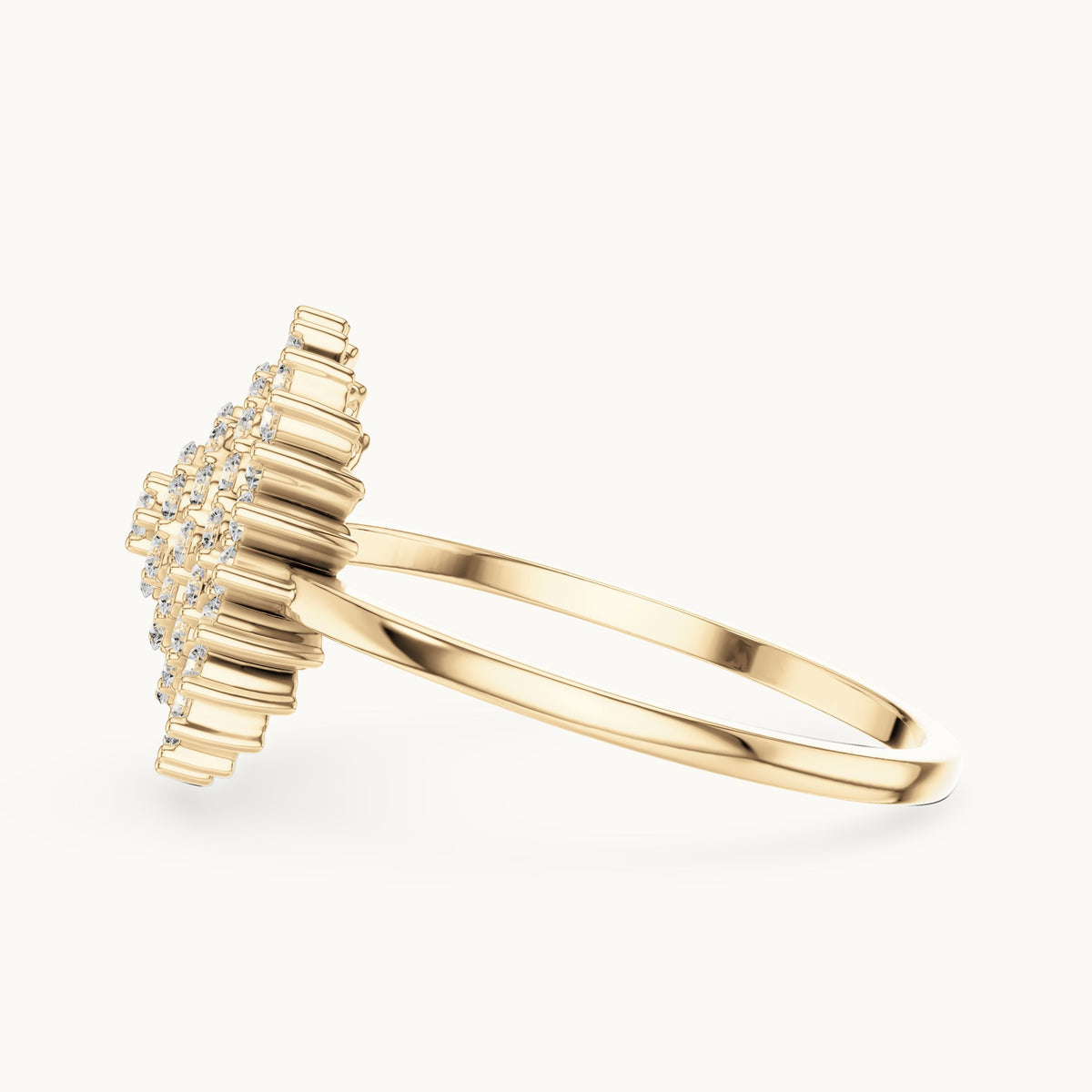 Round lab-grown diamond pave starburst cluster ring in yellow gold, 0.495 CT TW, view 3
