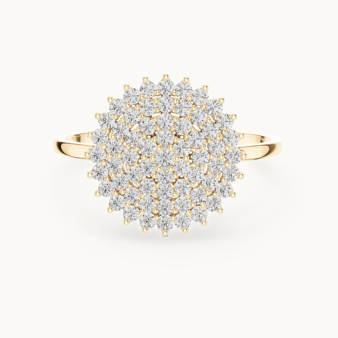Round lab-grown diamond pave starburst cluster ring in yellow gold, 0.495 CT TW, view 4