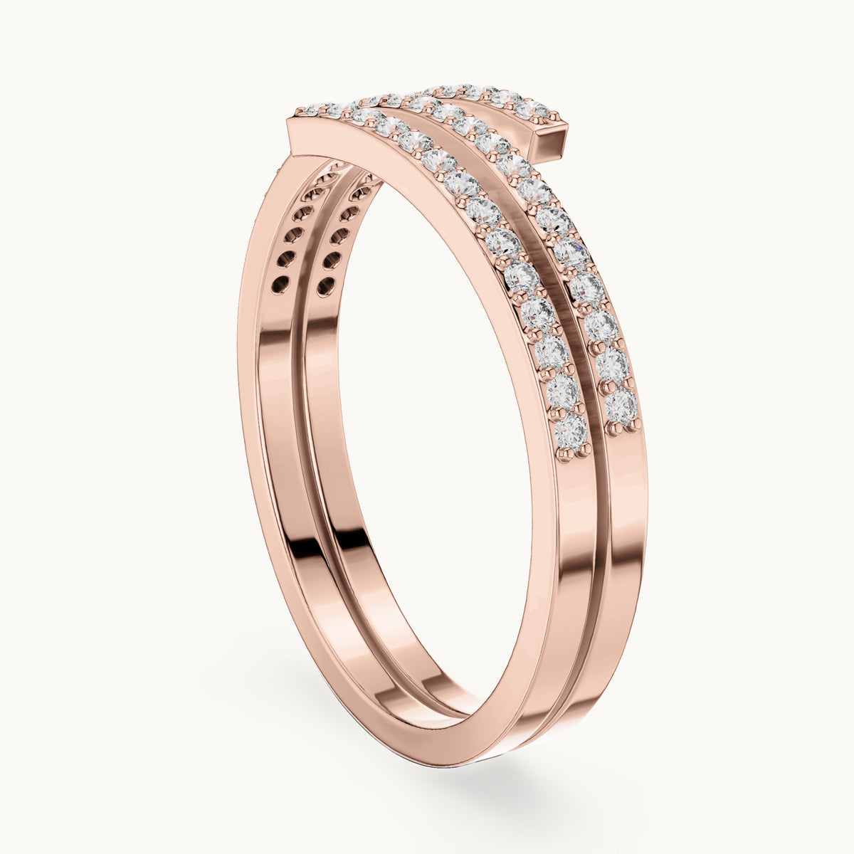 Round lab-grown diamond double pave wrap ring in rose gold, 0.255 CT TW, view 1