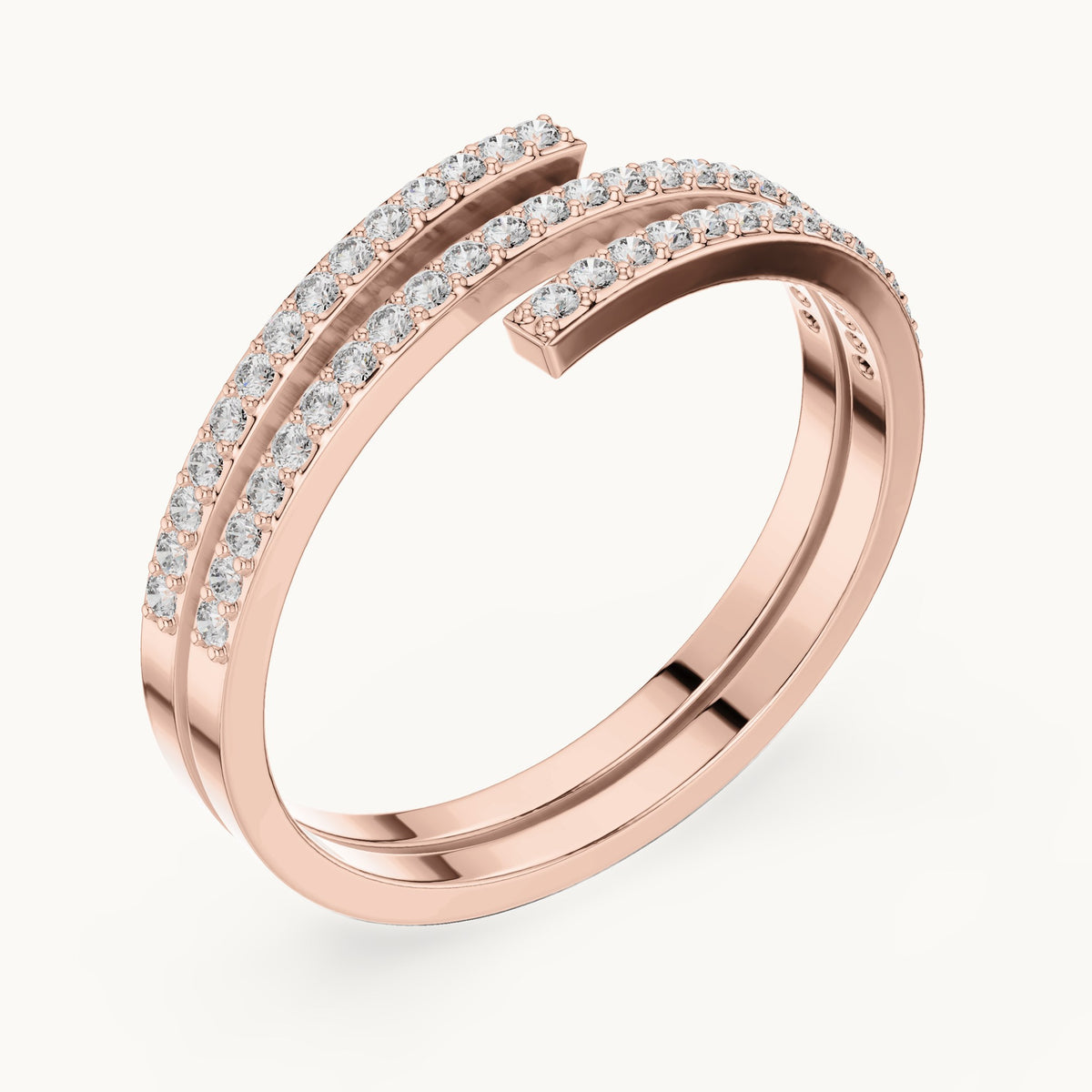 Round lab-grown diamond double pave wrap ring in rose gold, 0.255 CT TW, view 2