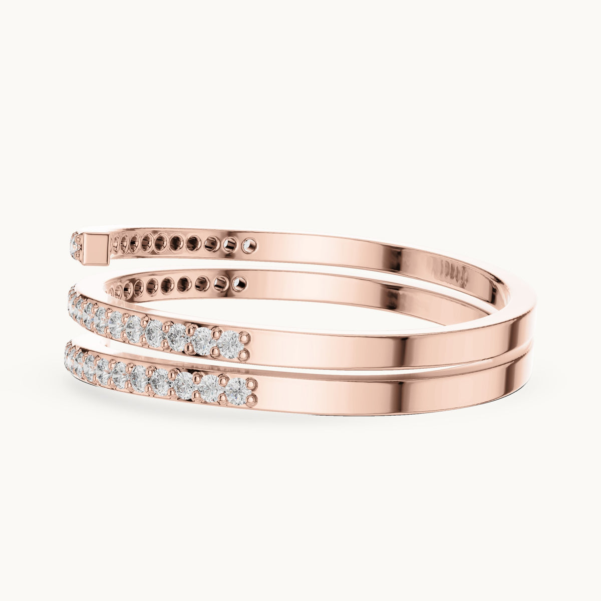 Round lab-grown diamond double pave wrap ring in rose gold, 0.255 CT TW, view 3
