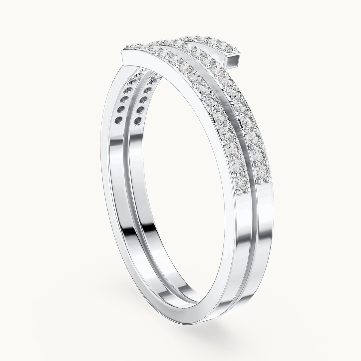 Round lab-grown diamond double pave wrap ring in white gold, 0.255 CT TW, view 1