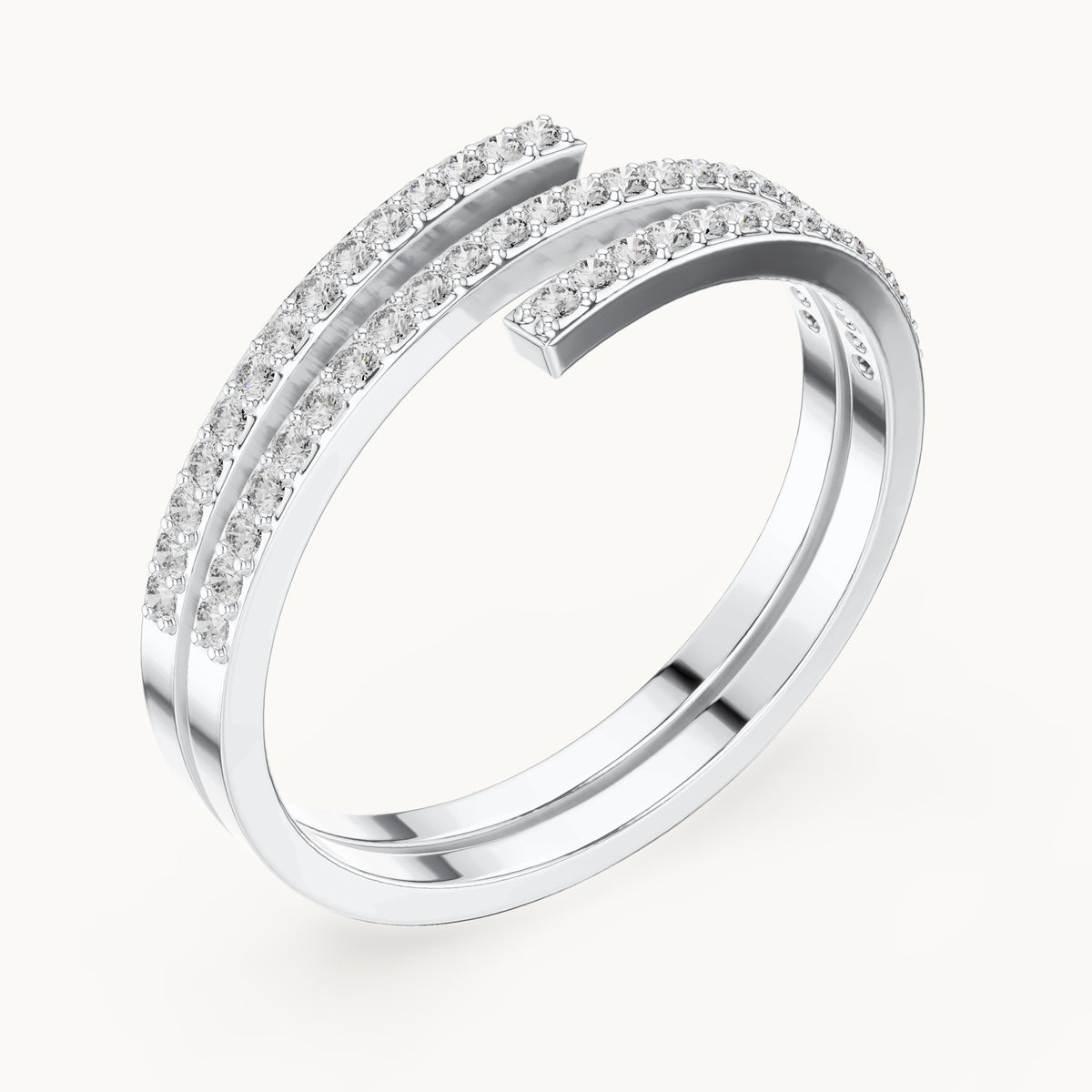 Round lab-grown diamond double pave wrap ring in white gold, 0.255 CT TW, view 2