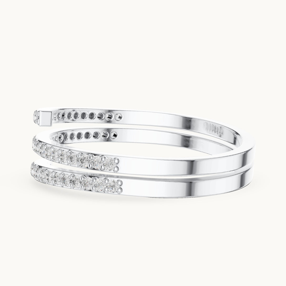 Round lab-grown diamond double pave wrap ring in white gold, 0.255 CT TW, view 3