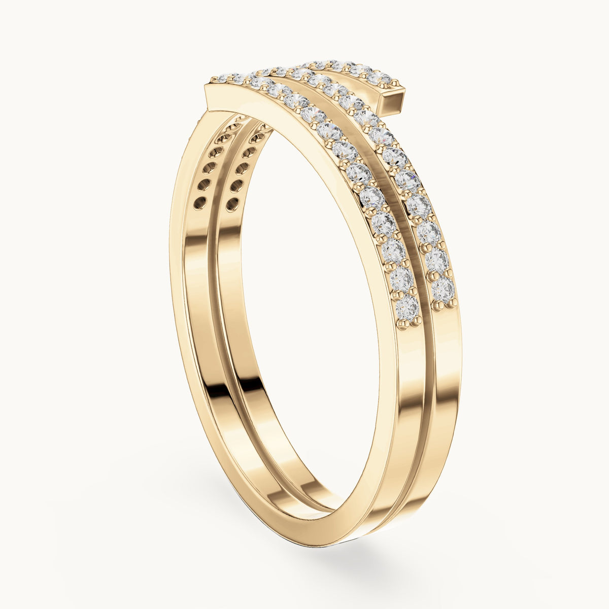 Round lab-grown diamond double pave wrap ring in yellow gold, 0.255 CT TW, view 1