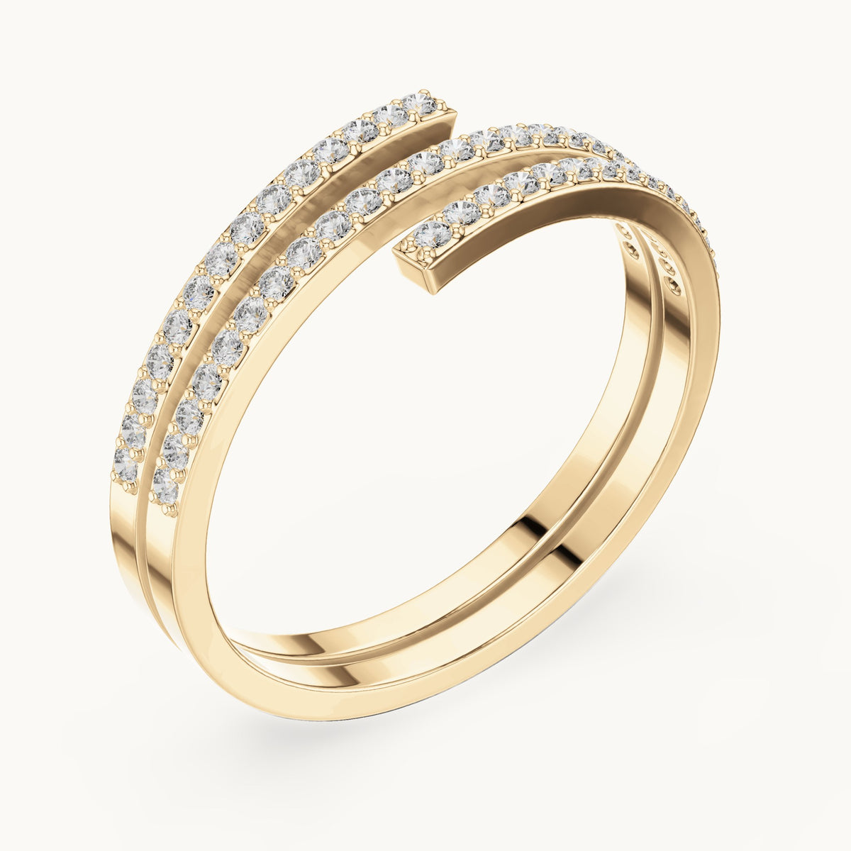 Round lab-grown diamond double pave wrap ring in yellow gold, 0.255 CT TW, view 2