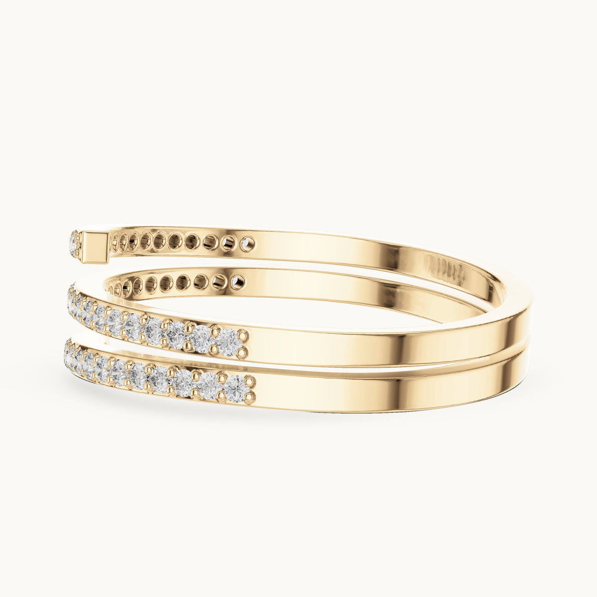 Round lab-grown diamond double pave wrap ring in yellow gold, 0.255 CT TW, view 3