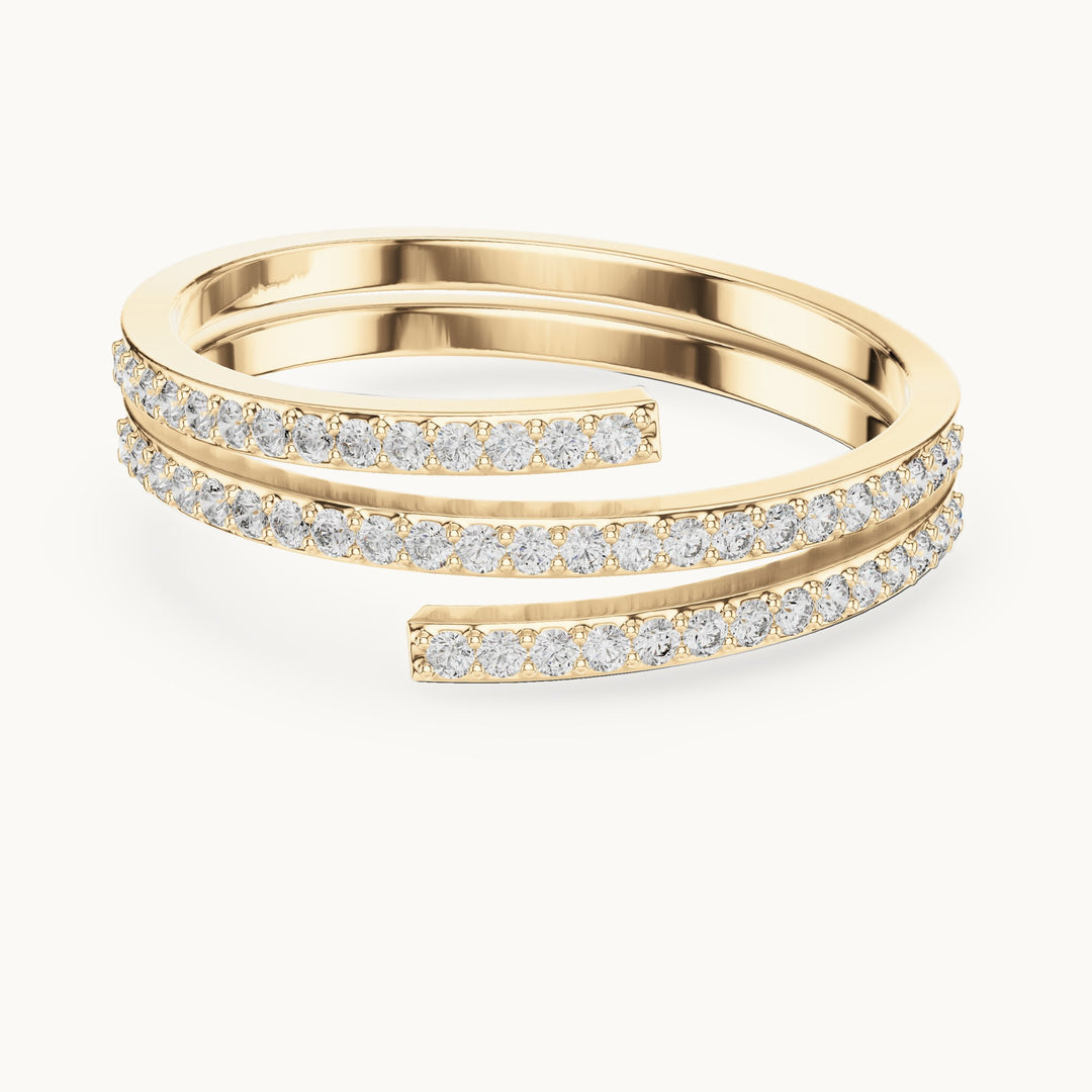 Round lab-grown diamond double pave wrap ring in yellow gold, 0.255 CT TW, view 4
