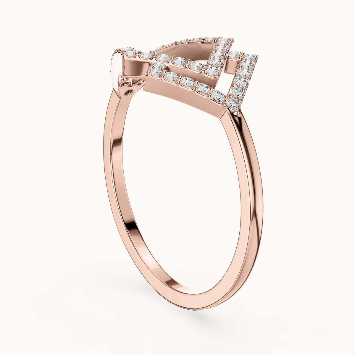 Round lab-grown diamond double kite outline ring in rose gold, 0.19 CT TW, view 1
