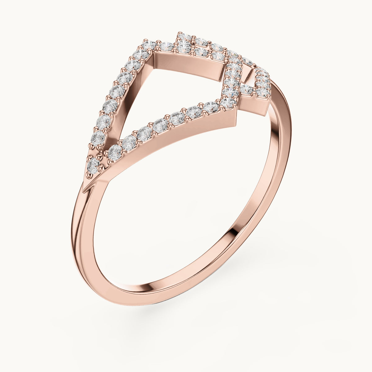 Round lab-grown diamond double kite outline ring in rose gold, 0.19 CT TW, view 2