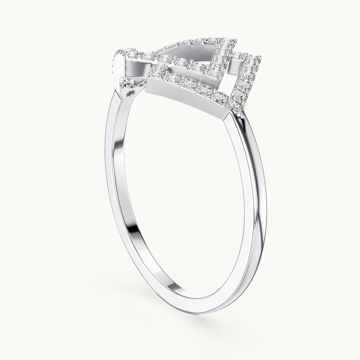 Round lab-grown diamond double kite outline ring in white gold, 0.19 CT TW, view 1