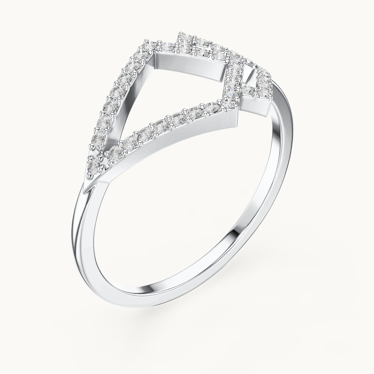 Round lab-grown diamond double kite outline ring in white gold, 0.19 CT TW, view 2