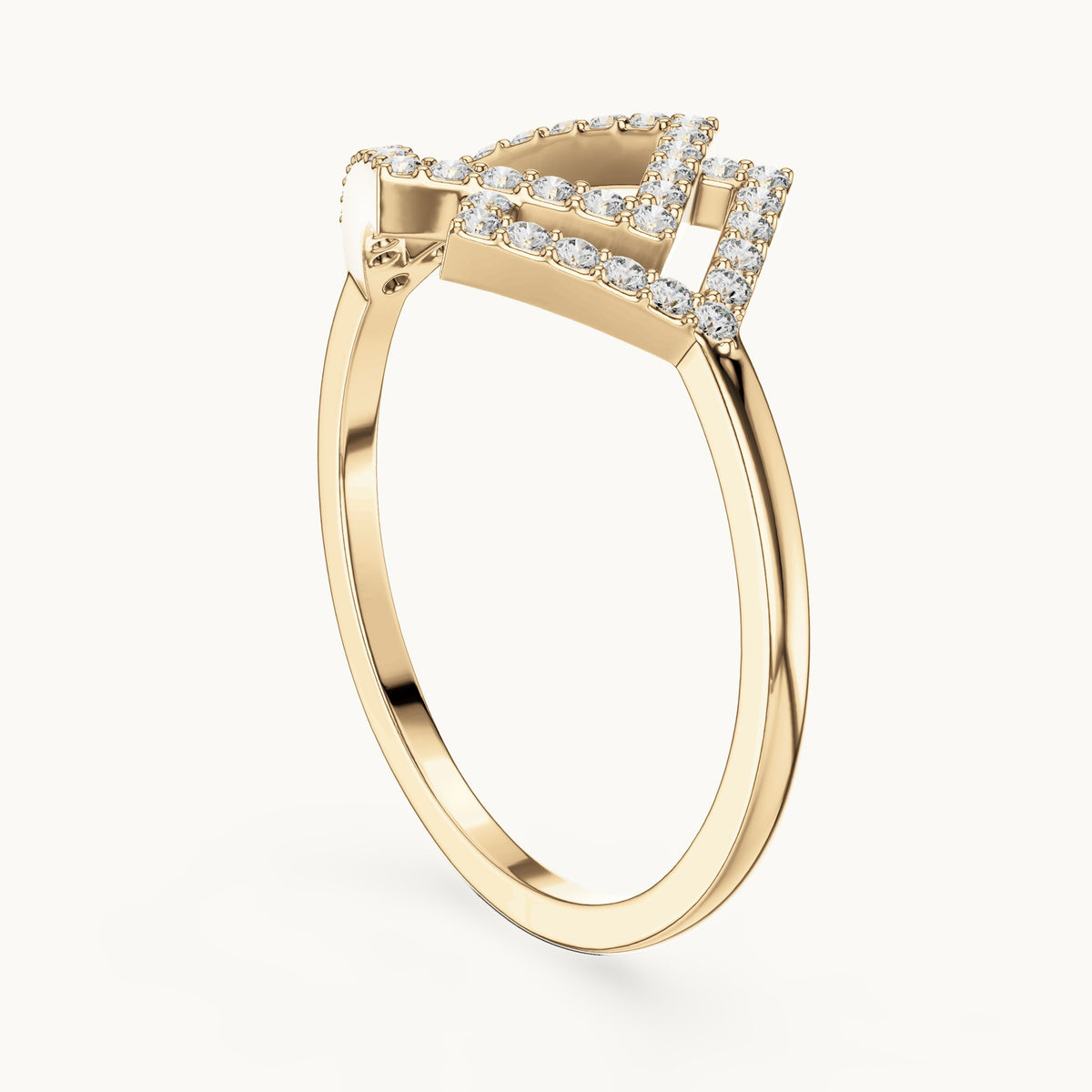 Round lab-grown diamond double kite outline ring in yellow gold, 0.19 CT TW, view 1