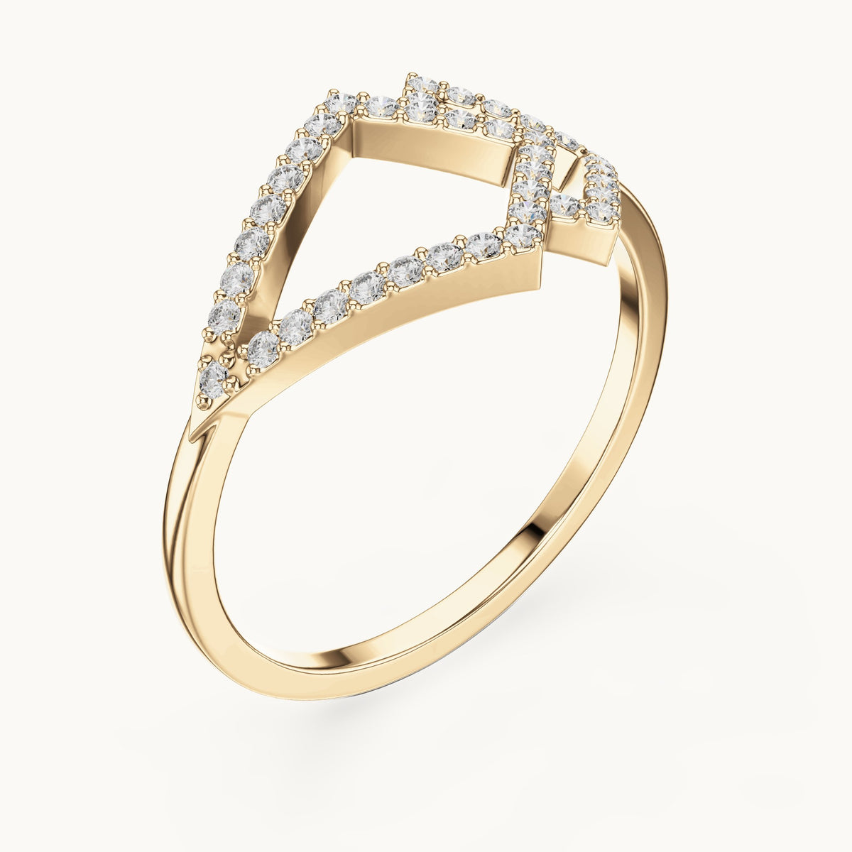 Round lab-grown diamond double kite outline ring in yellow gold, 0.19 CT TW, view 2