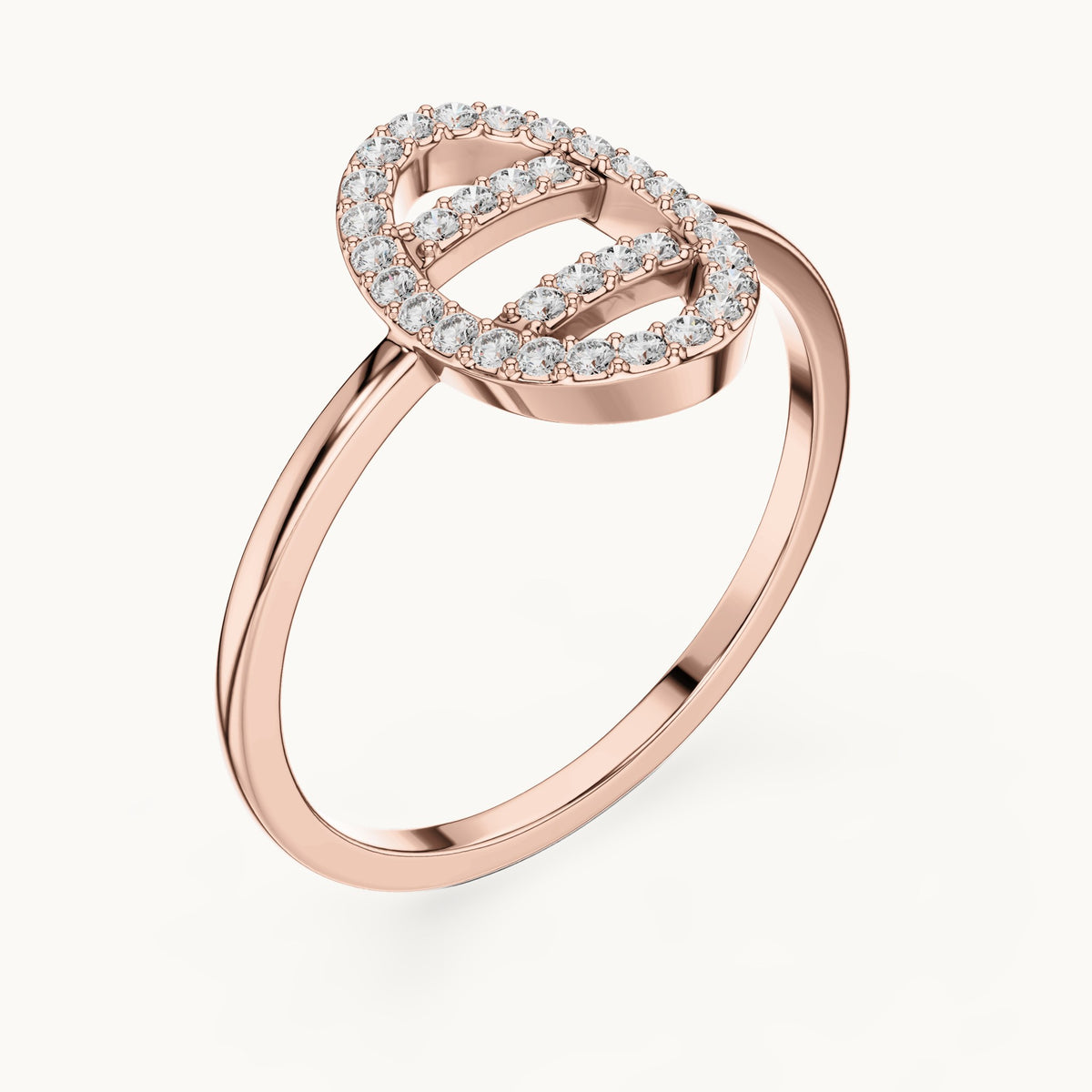 Round lab-grown diamond open oval bar ring in rose gold, 0.19 CT TW, view 2