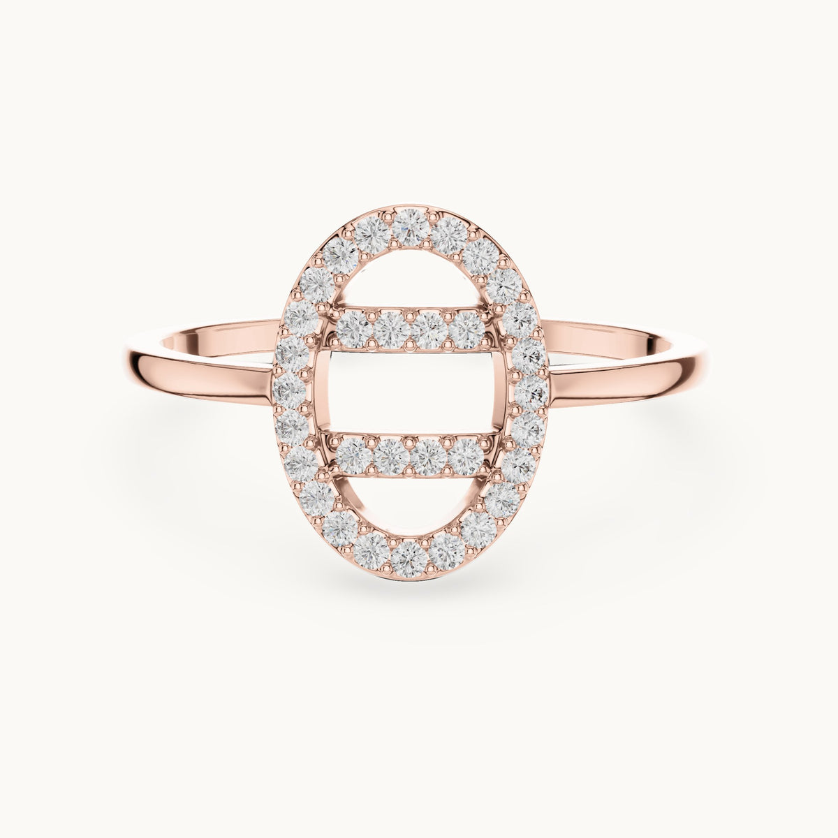 Round lab-grown diamond open oval bar ring in rose gold, 0.19 CT TW, view 4