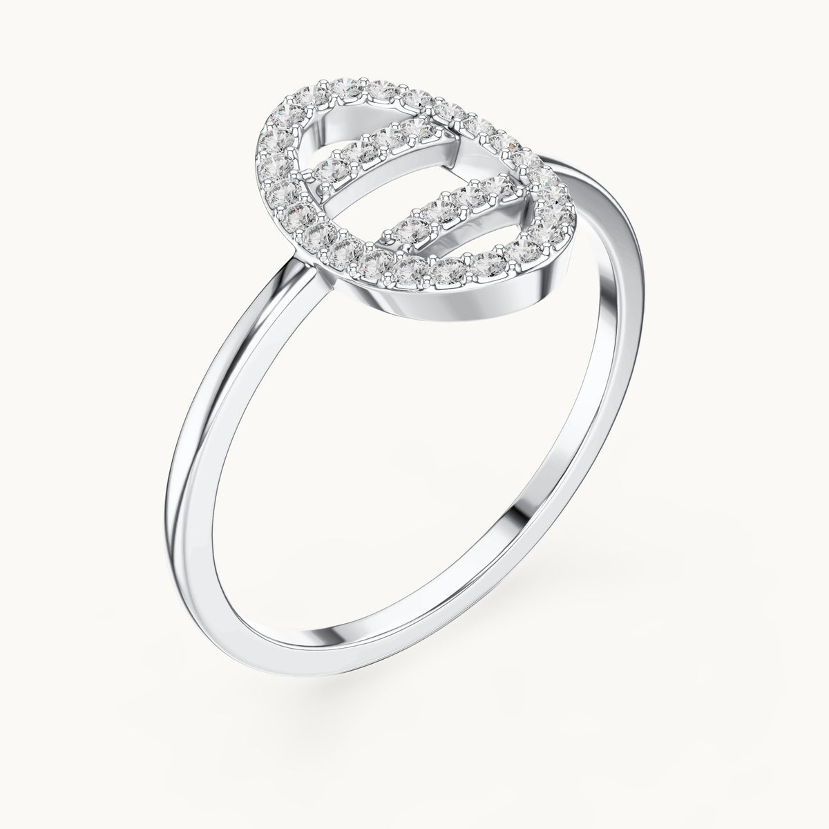 Round lab-grown diamond open oval bar ring in white gold, 0.19 CT TW, view 2