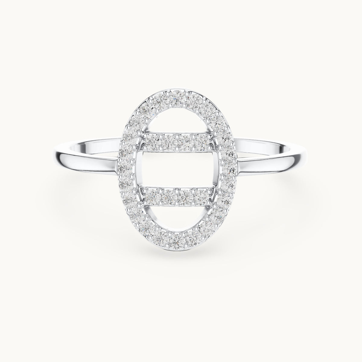 Round lab-grown diamond open oval bar ring in white gold, 0.19 CT TW, view 4