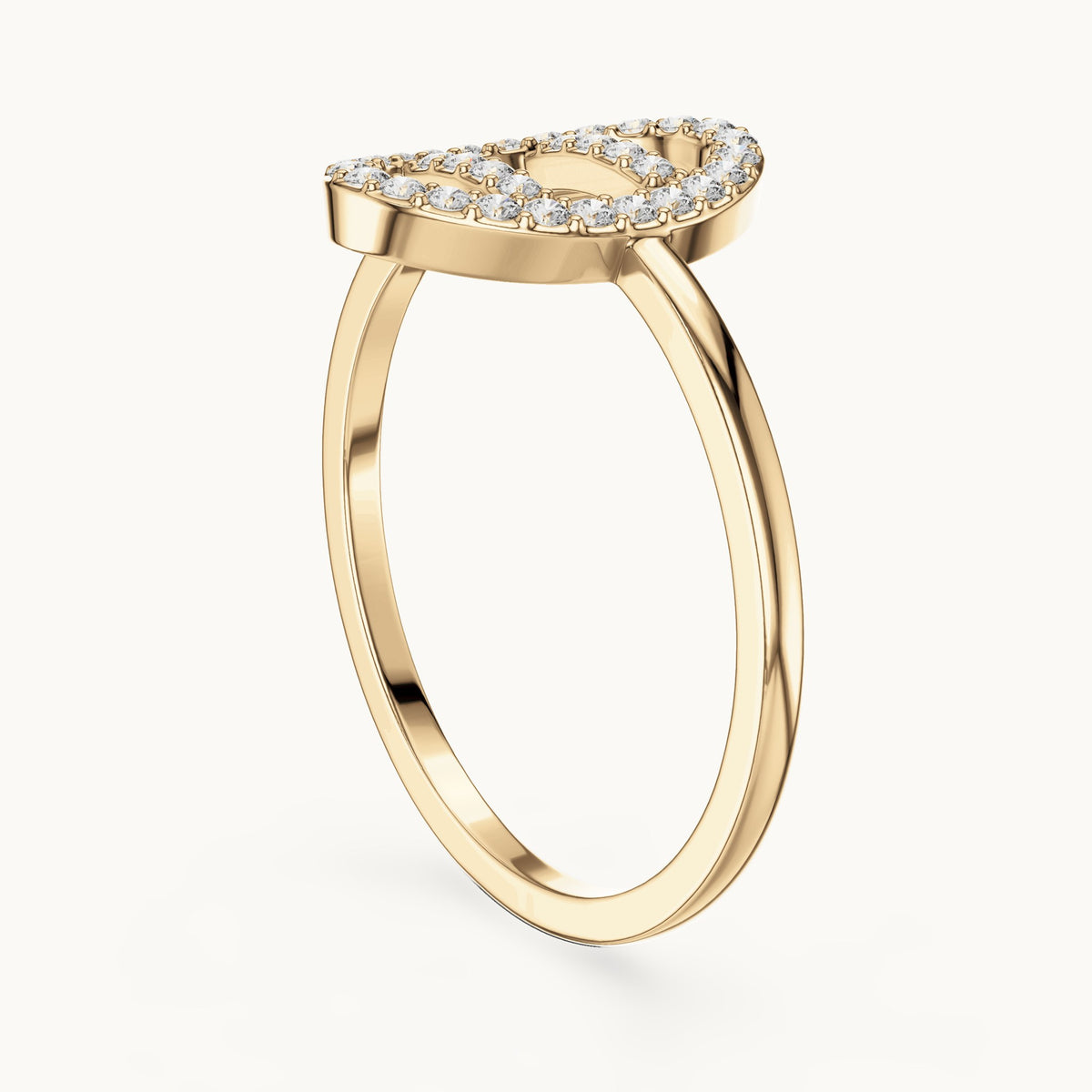 Round lab-grown diamond open oval bar ring in yellow gold, 0.19 CT TW, view 1