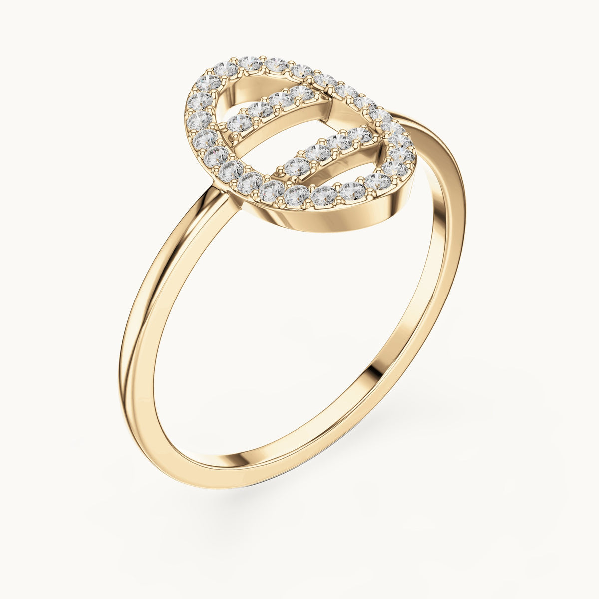 Round lab-grown diamond open oval bar ring in yellow gold, 0.19 CT TW, view 2