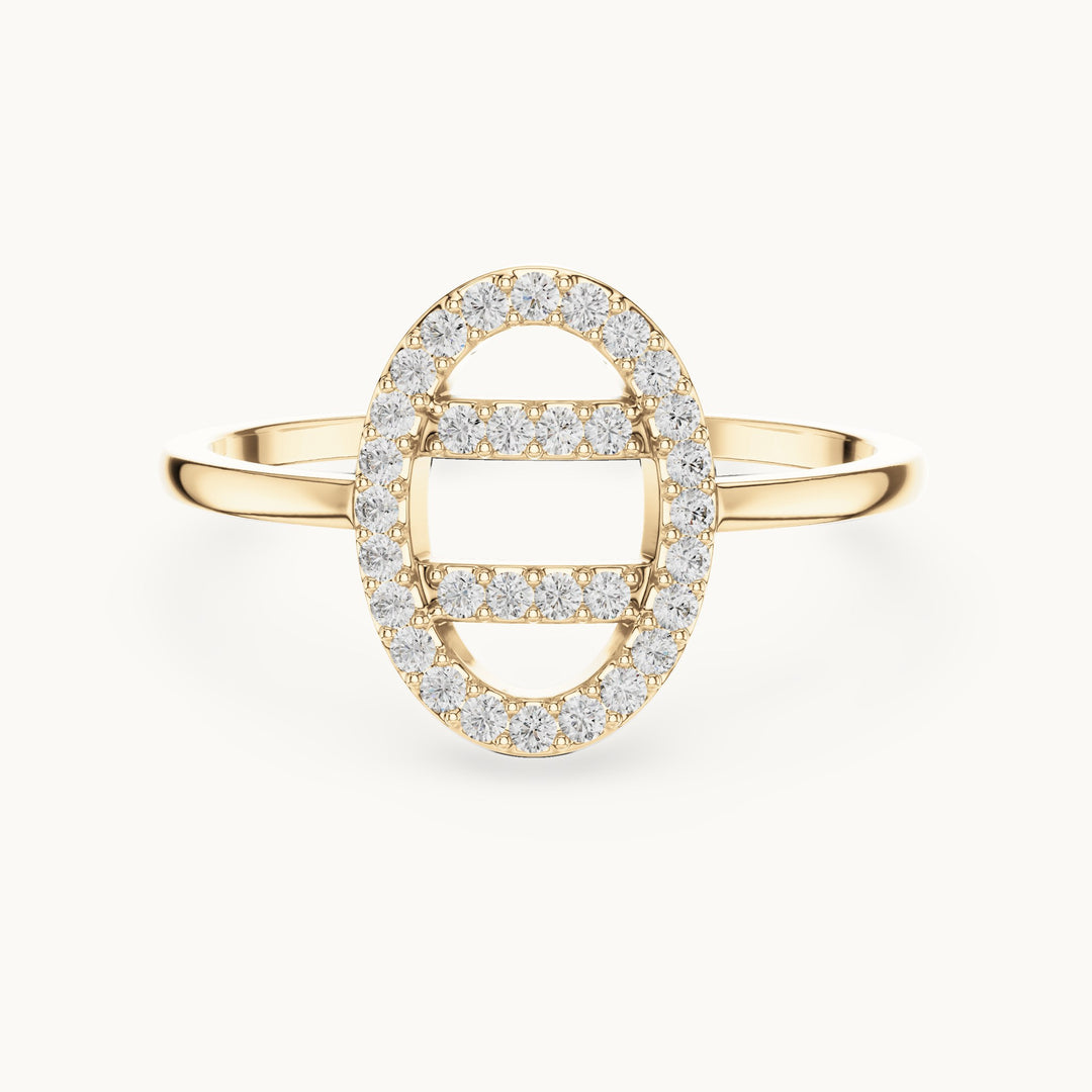Round lab-grown diamond open oval bar ring in yellow gold, 0.19 CT TW, view 4