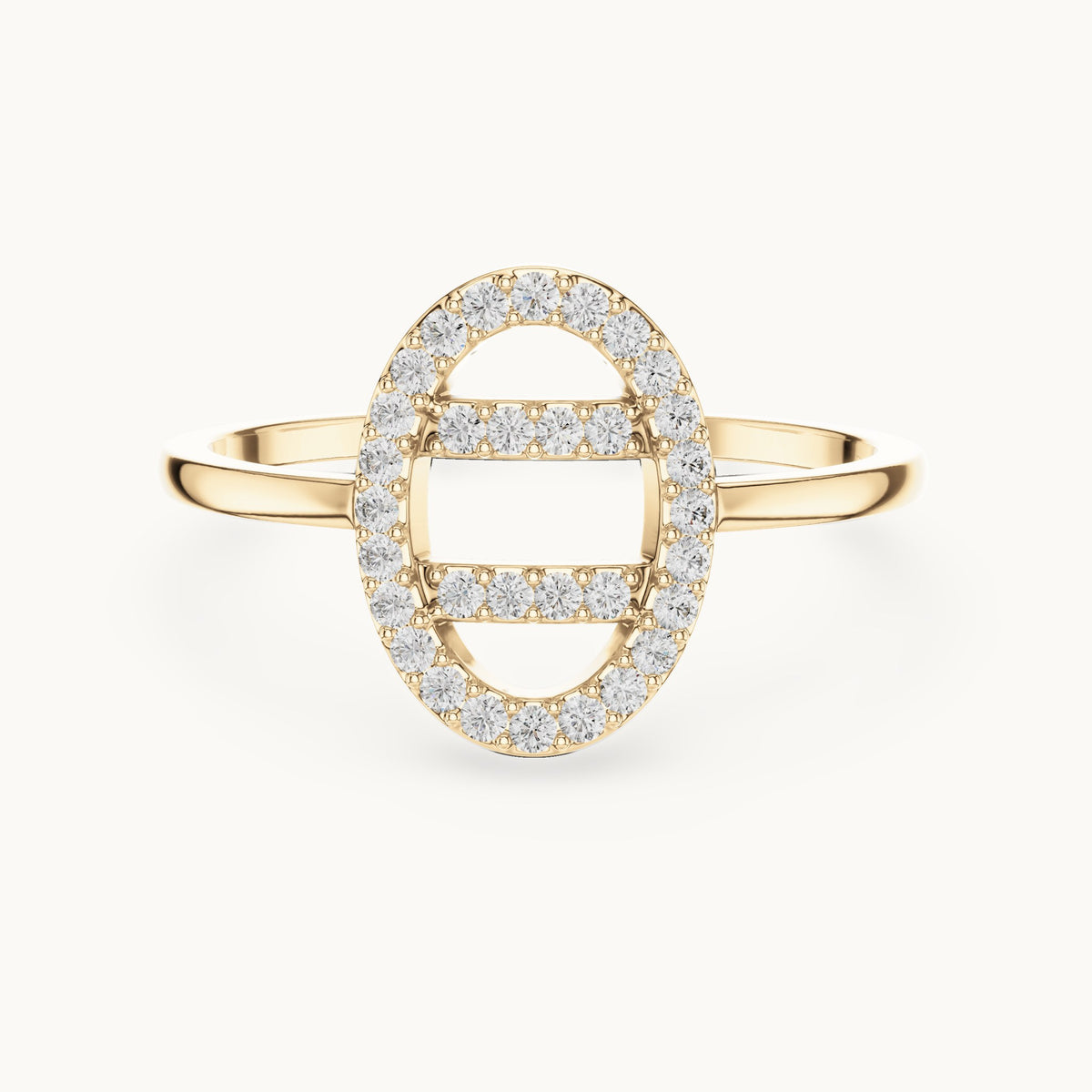 Round lab-grown diamond open oval bar ring in yellow gold, 0.19 CT TW, view 4