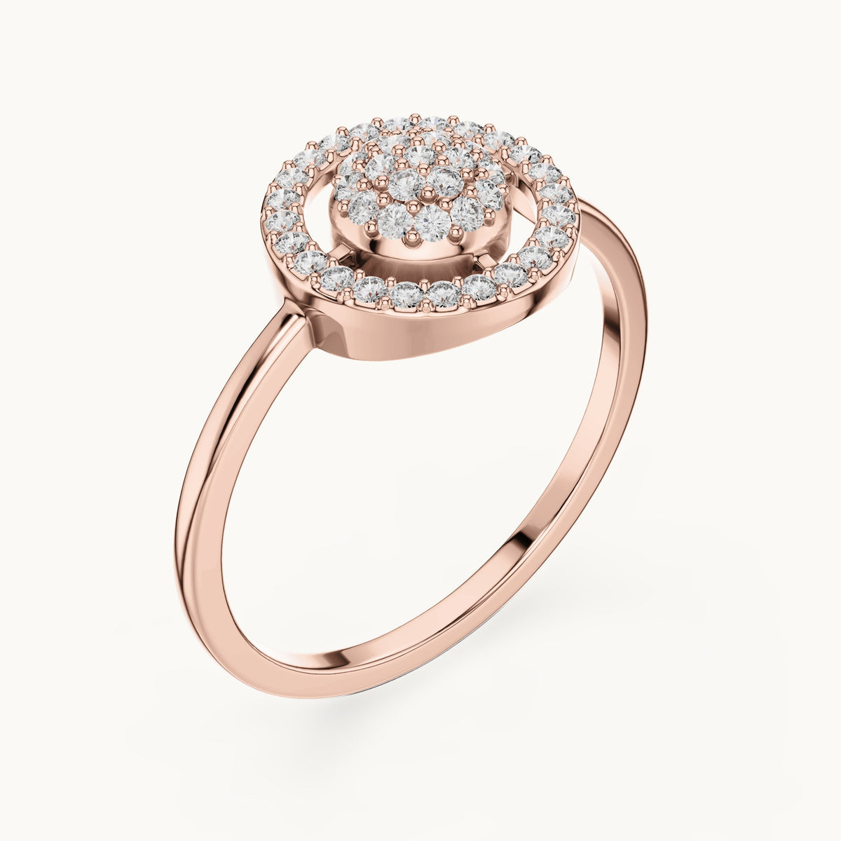 Round lab-grown diamond circle halo cluster ring in rose gold, 0.23 CT TW, view 2