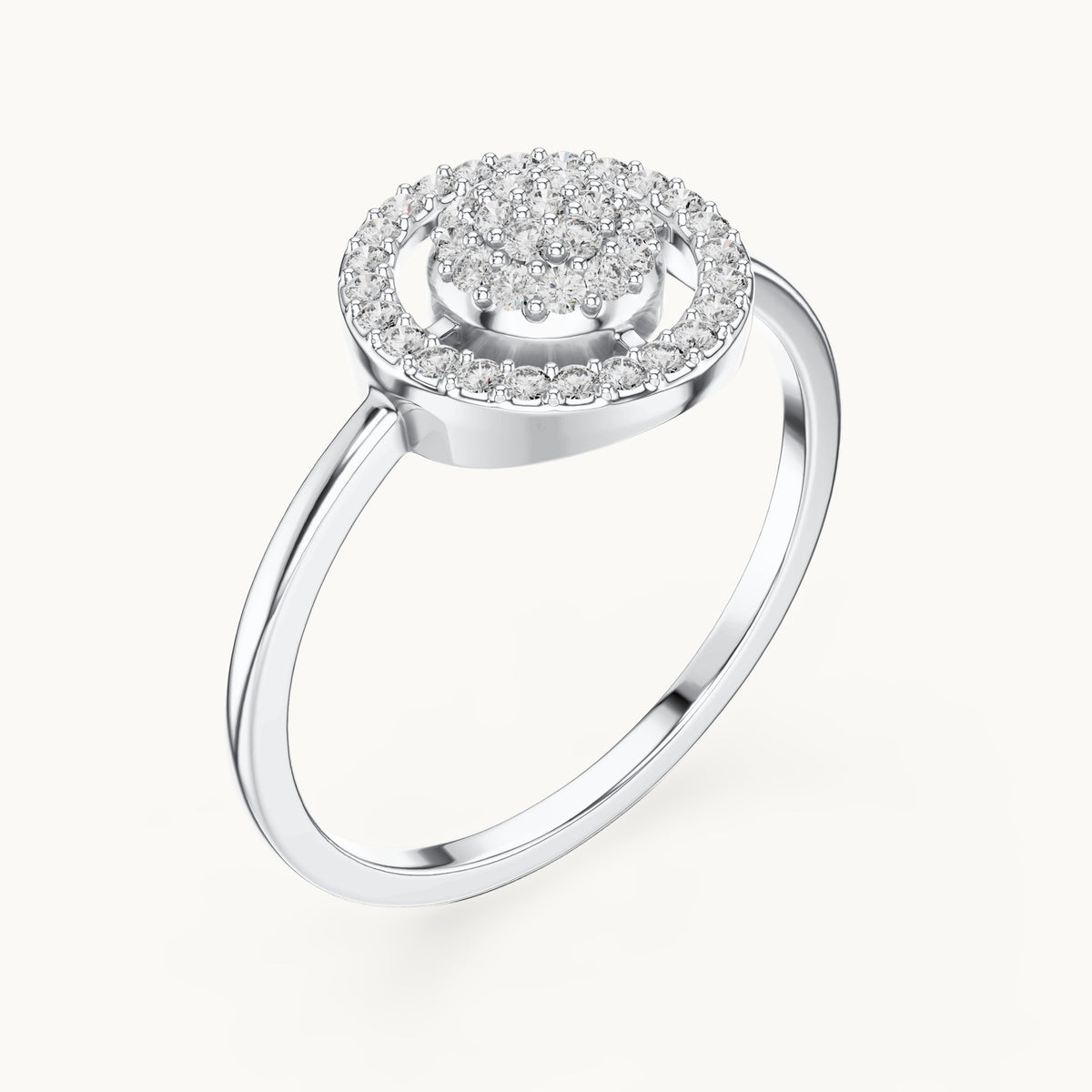 Round lab-grown diamond circle halo cluster ring in white gold, 0.23 CT TW, view 2