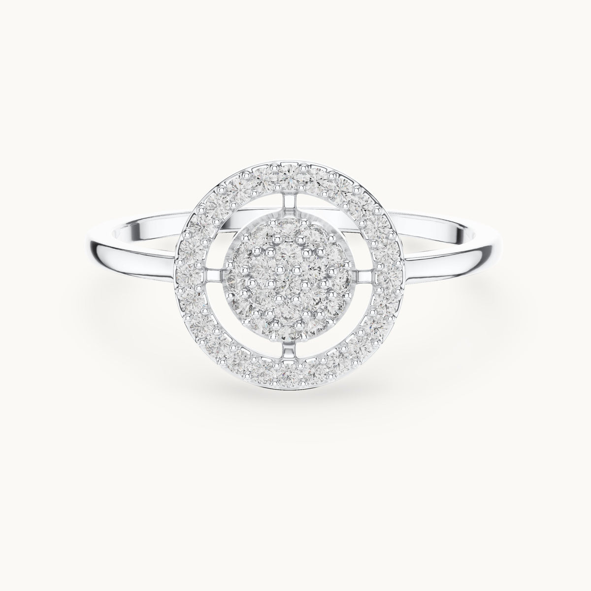 Round lab-grown diamond circle halo cluster ring in white gold, 0.23 CT TW, view 4